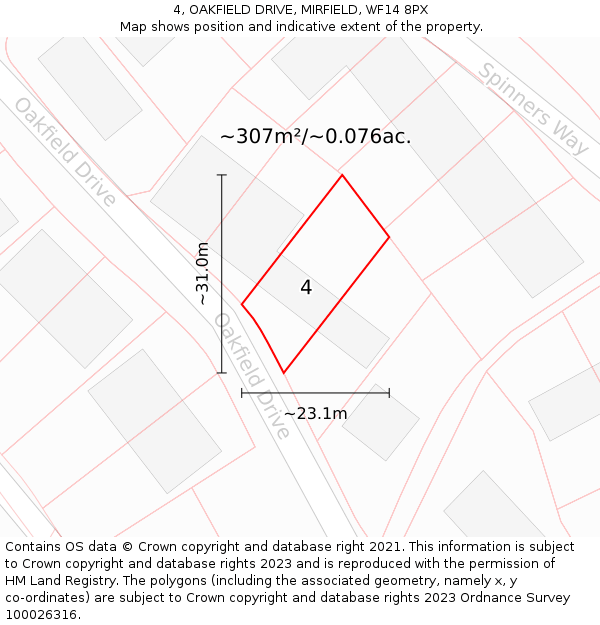 4, OAKFIELD DRIVE, MIRFIELD, WF14 8PX: Plot and title map