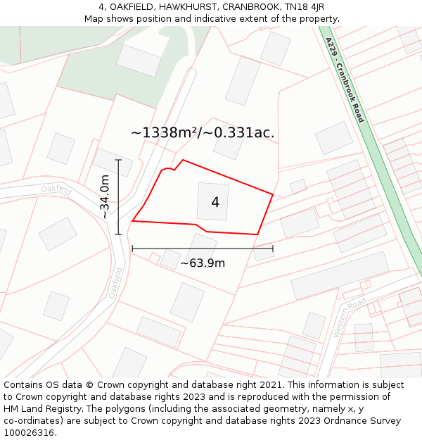 4, OAKFIELD, HAWKHURST, CRANBROOK, TN18 4JR: Plot and title map