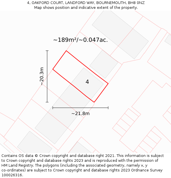 4, OAKFORD COURT, LANDFORD WAY, BOURNEMOUTH, BH8 0NZ: Plot and title map