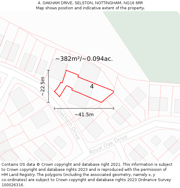 4, OAKHAM DRIVE, SELSTON, NOTTINGHAM, NG16 6RR: Plot and title map