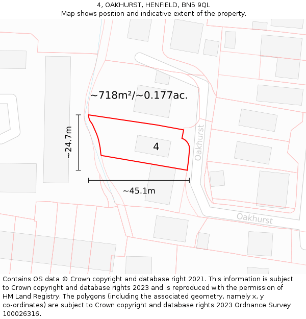 4, OAKHURST, HENFIELD, BN5 9QL: Plot and title map