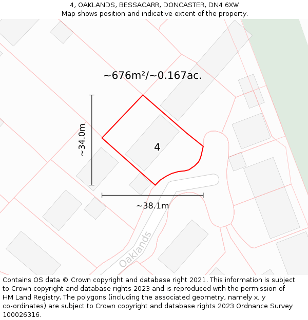 4, OAKLANDS, BESSACARR, DONCASTER, DN4 6XW: Plot and title map