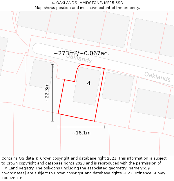 4, OAKLANDS, MAIDSTONE, ME15 6SD: Plot and title map