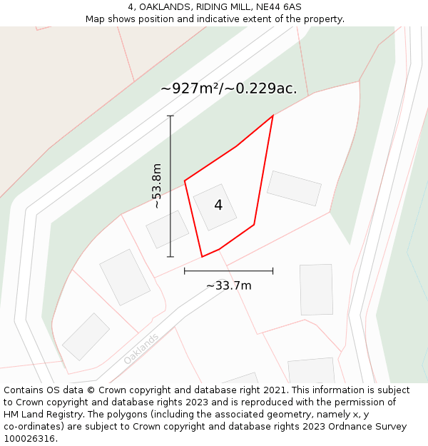 4, OAKLANDS, RIDING MILL, NE44 6AS: Plot and title map