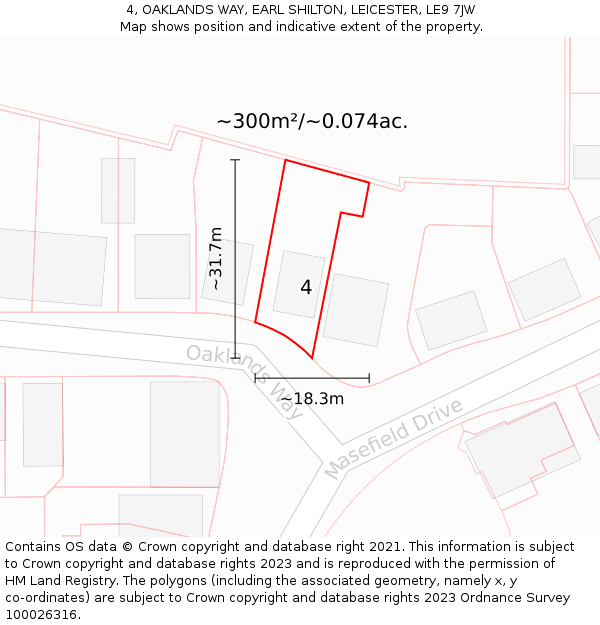 4, OAKLANDS WAY, EARL SHILTON, LEICESTER, LE9 7JW: Plot and title map