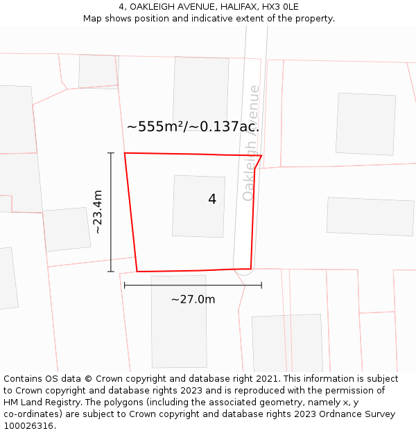 4, OAKLEIGH AVENUE, HALIFAX, HX3 0LE: Plot and title map