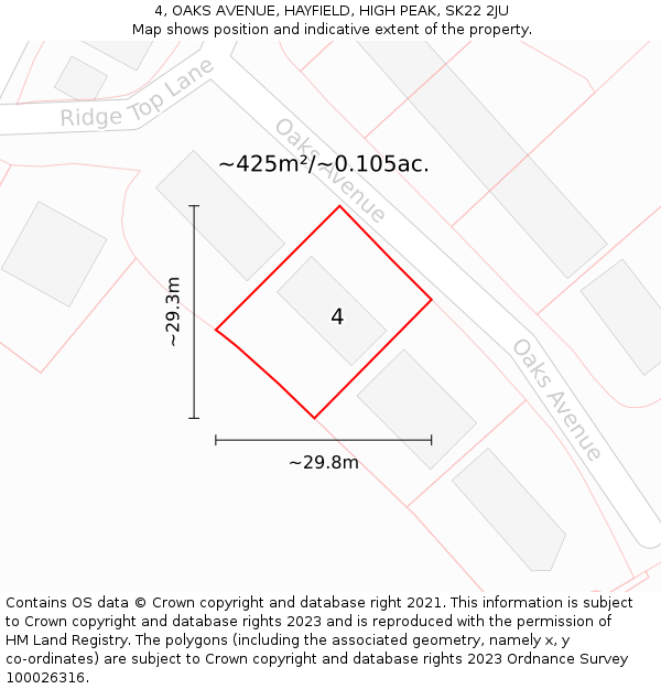 4, OAKS AVENUE, HAYFIELD, HIGH PEAK, SK22 2JU: Plot and title map