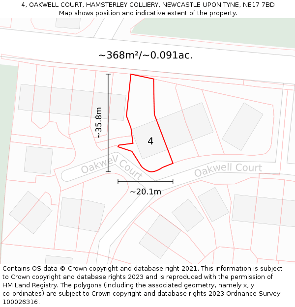 4, OAKWELL COURT, HAMSTERLEY COLLIERY, NEWCASTLE UPON TYNE, NE17 7BD: Plot and title map