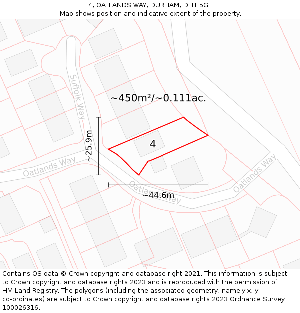 4, OATLANDS WAY, DURHAM, DH1 5GL: Plot and title map