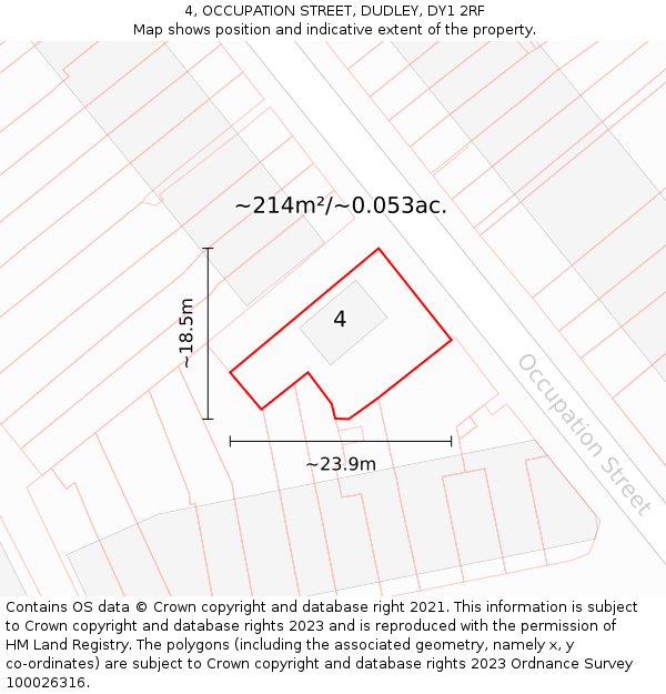 4, OCCUPATION STREET, DUDLEY, DY1 2RF: Plot and title map