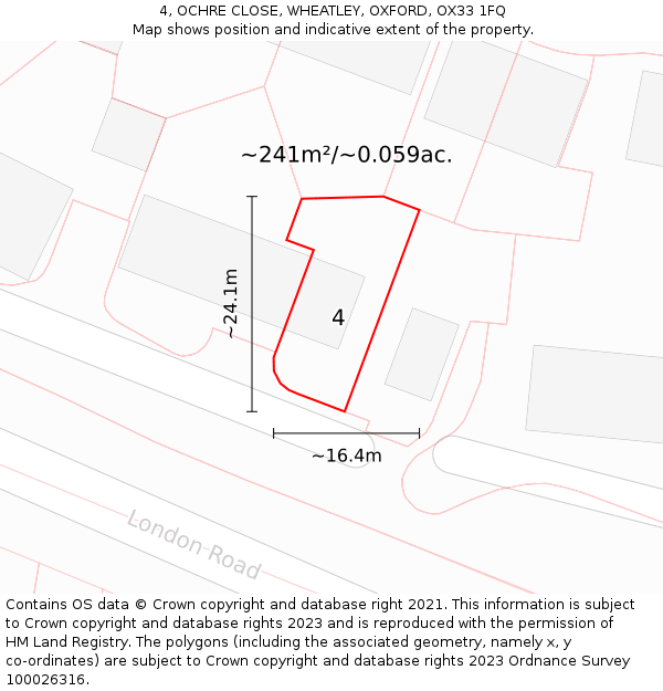 4, OCHRE CLOSE, WHEATLEY, OXFORD, OX33 1FQ: Plot and title map