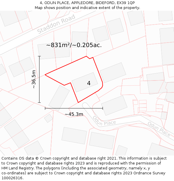 4, ODUN PLACE, APPLEDORE, BIDEFORD, EX39 1QP: Plot and title map