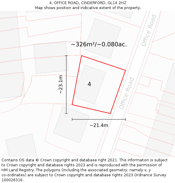 4, OFFICE ROAD, CINDERFORD, GL14 2HZ: Plot and title map