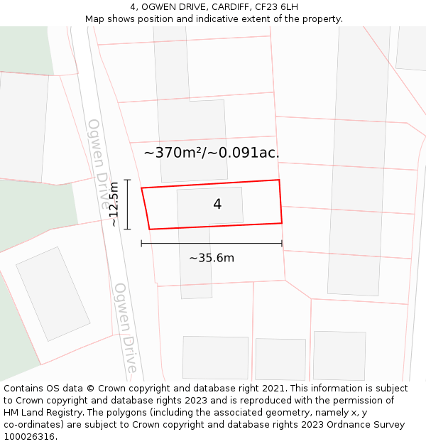 4, OGWEN DRIVE, CARDIFF, CF23 6LH: Plot and title map
