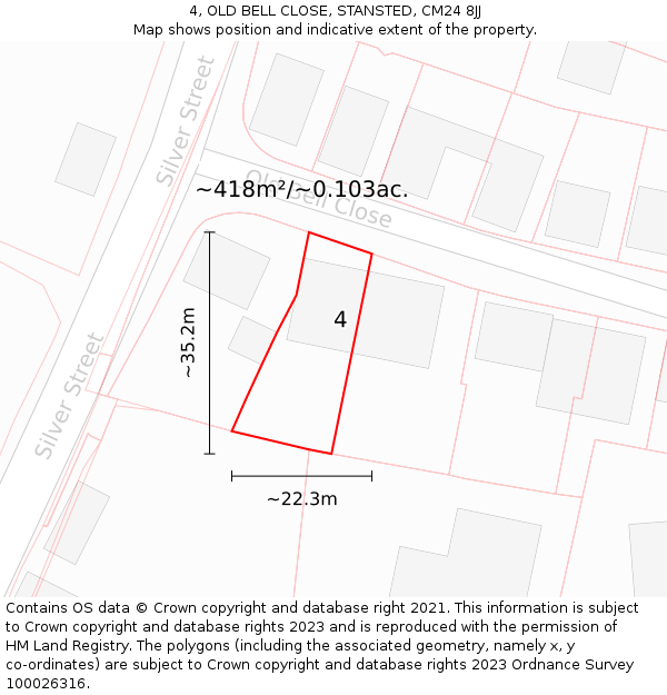 4, OLD BELL CLOSE, STANSTED, CM24 8JJ: Plot and title map
