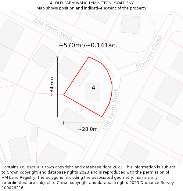 4, OLD FARM WALK, LYMINGTON, SO41 3NY: Plot and title map