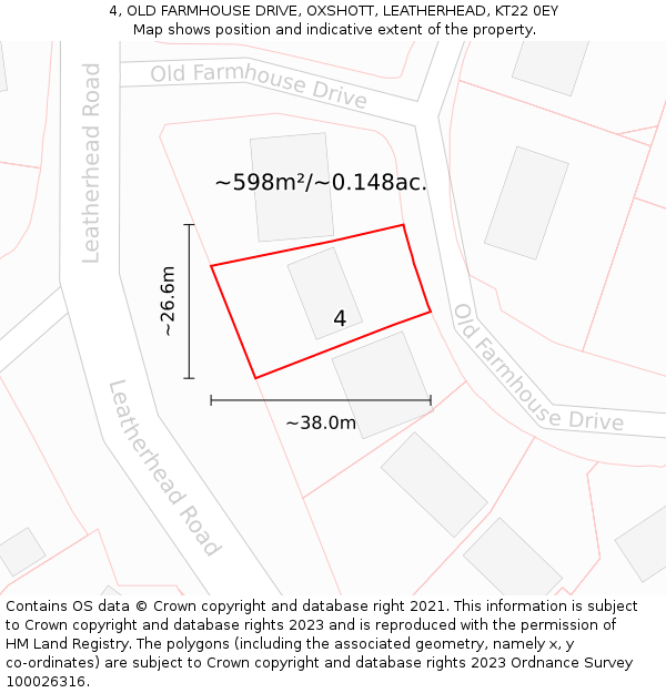 4, OLD FARMHOUSE DRIVE, OXSHOTT, LEATHERHEAD, KT22 0EY: Plot and title map