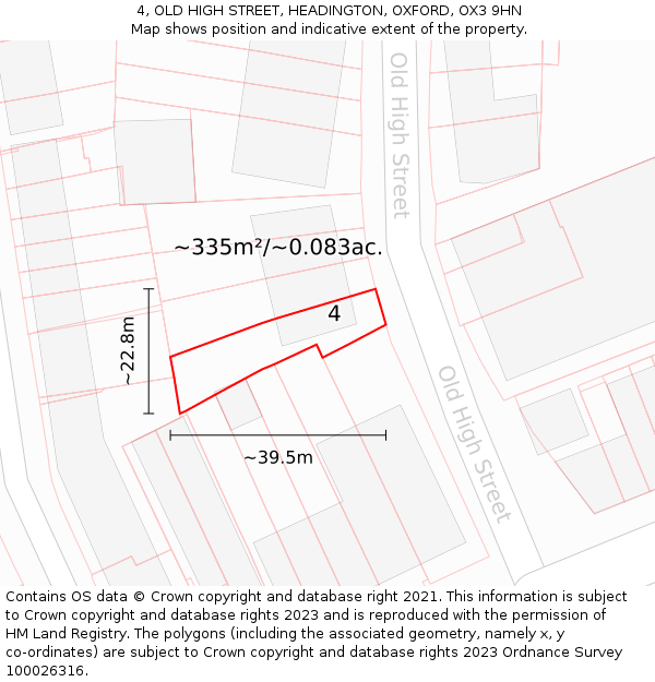 4, OLD HIGH STREET, HEADINGTON, OXFORD, OX3 9HN: Plot and title map