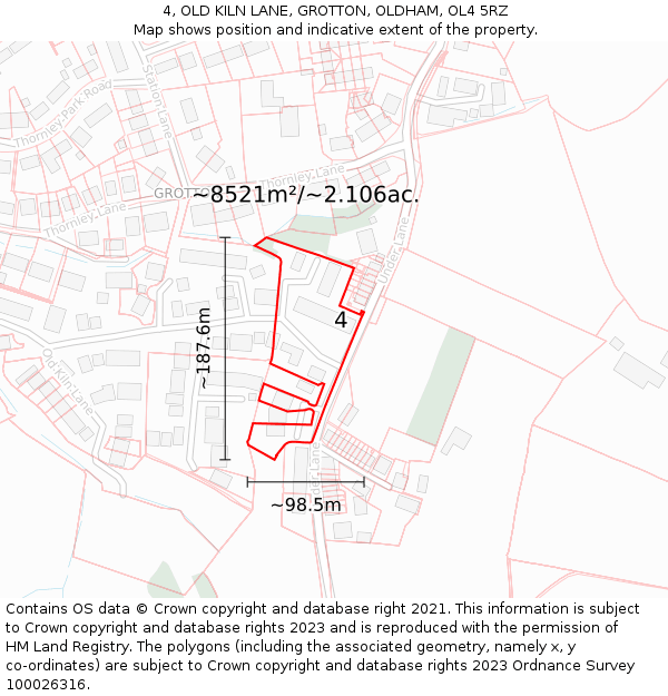 4, OLD KILN LANE, GROTTON, OLDHAM, OL4 5RZ: Plot and title map