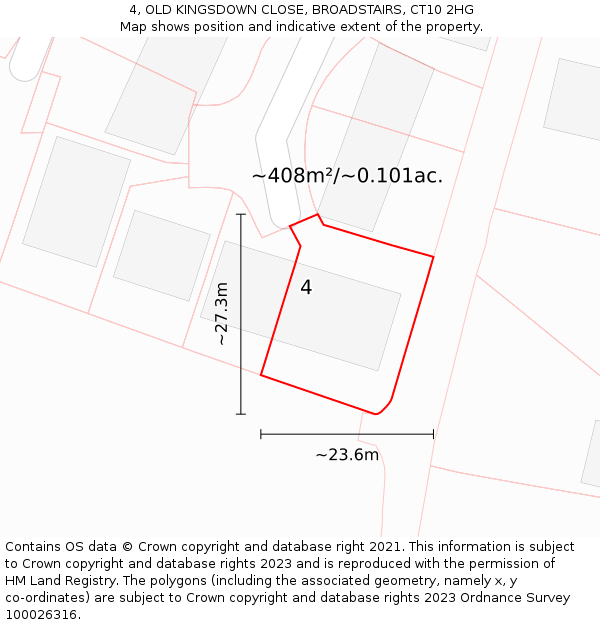 4, OLD KINGSDOWN CLOSE, BROADSTAIRS, CT10 2HG: Plot and title map