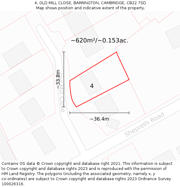 4, OLD MILL CLOSE, BARRINGTON, CAMBRIDGE, CB22 7SD: Plot and title map
