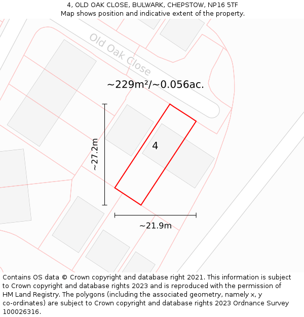 4, OLD OAK CLOSE, BULWARK, CHEPSTOW, NP16 5TF: Plot and title map