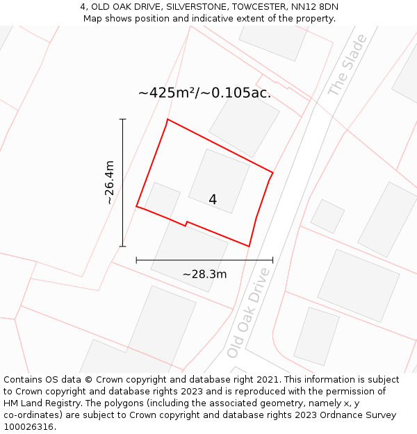 4, OLD OAK DRIVE, SILVERSTONE, TOWCESTER, NN12 8DN: Plot and title map