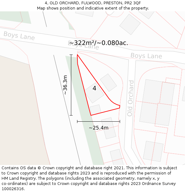 4, OLD ORCHARD, FULWOOD, PRESTON, PR2 3QF: Plot and title map