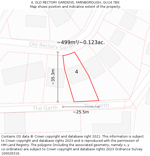 4, OLD RECTORY GARDENS, FARNBOROUGH, GU14 7BS: Plot and title map