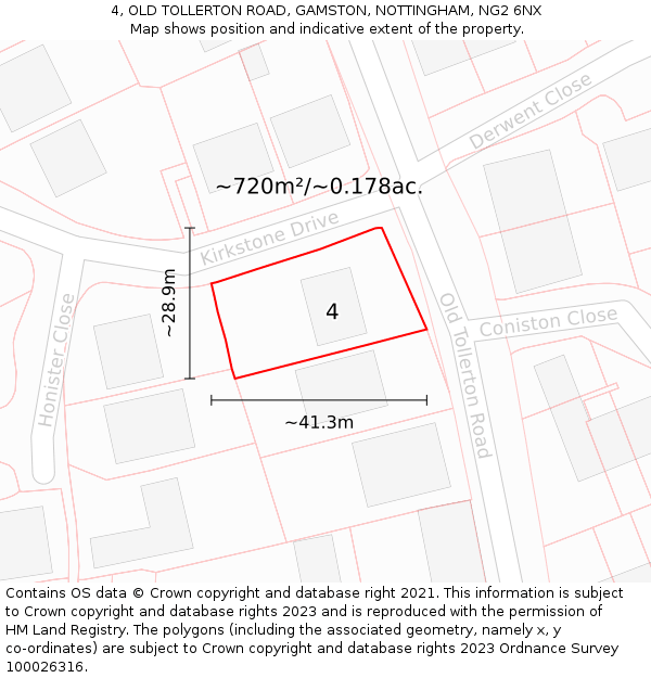 4, OLD TOLLERTON ROAD, GAMSTON, NOTTINGHAM, NG2 6NX: Plot and title map