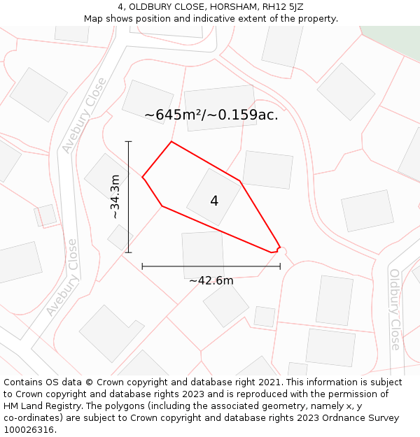 4, OLDBURY CLOSE, HORSHAM, RH12 5JZ: Plot and title map