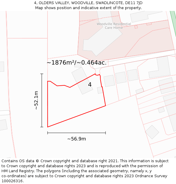 4, OLDERS VALLEY, WOODVILLE, SWADLINCOTE, DE11 7JD: Plot and title map