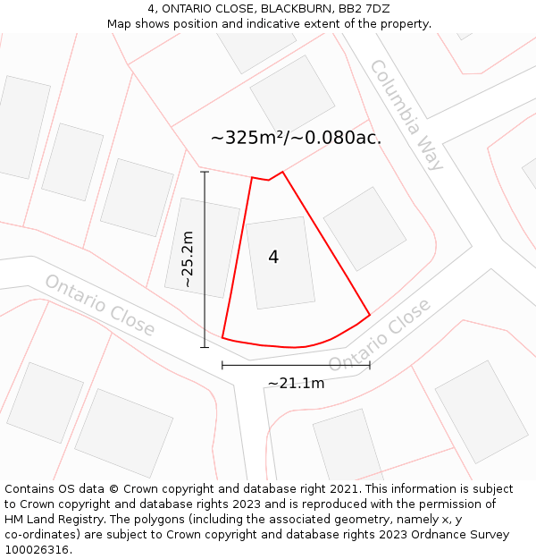 4, ONTARIO CLOSE, BLACKBURN, BB2 7DZ: Plot and title map