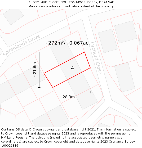 4, ORCHARD CLOSE, BOULTON MOOR, DERBY, DE24 5AE: Plot and title map