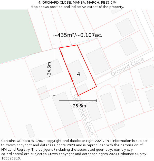 4, ORCHARD CLOSE, MANEA, MARCH, PE15 0JW: Plot and title map