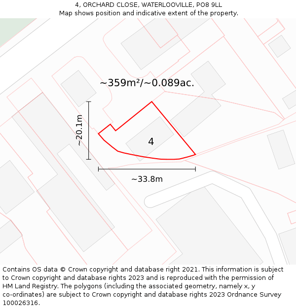 4, ORCHARD CLOSE, WATERLOOVILLE, PO8 9LL: Plot and title map