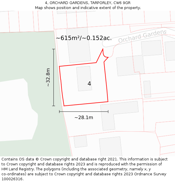 4, ORCHARD GARDENS, TARPORLEY, CW6 9GR: Plot and title map