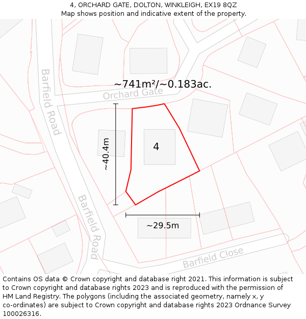 4, ORCHARD GATE, DOLTON, WINKLEIGH, EX19 8QZ: Plot and title map