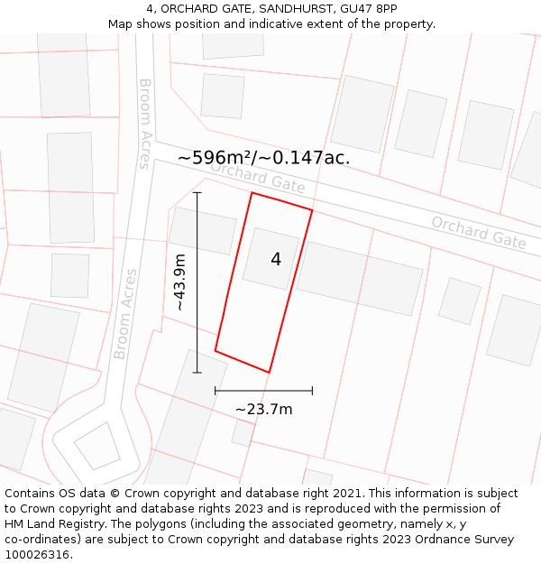 4, ORCHARD GATE, SANDHURST, GU47 8PP: Plot and title map