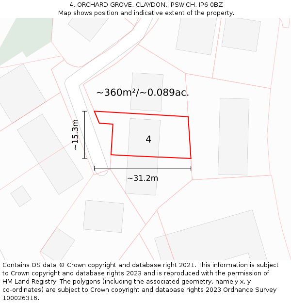 4, ORCHARD GROVE, CLAYDON, IPSWICH, IP6 0BZ: Plot and title map