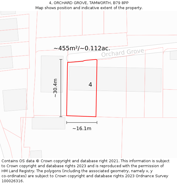 4, ORCHARD GROVE, TAMWORTH, B79 8PP: Plot and title map