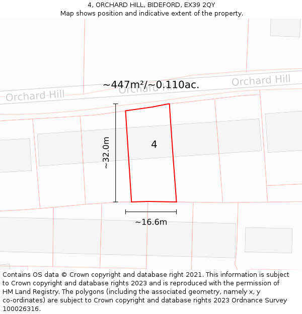 4, ORCHARD HILL, BIDEFORD, EX39 2QY: Plot and title map