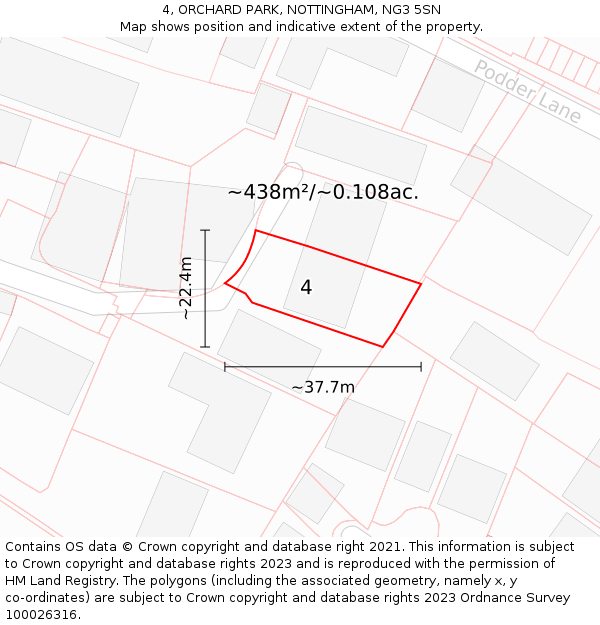 4, ORCHARD PARK, NOTTINGHAM, NG3 5SN: Plot and title map