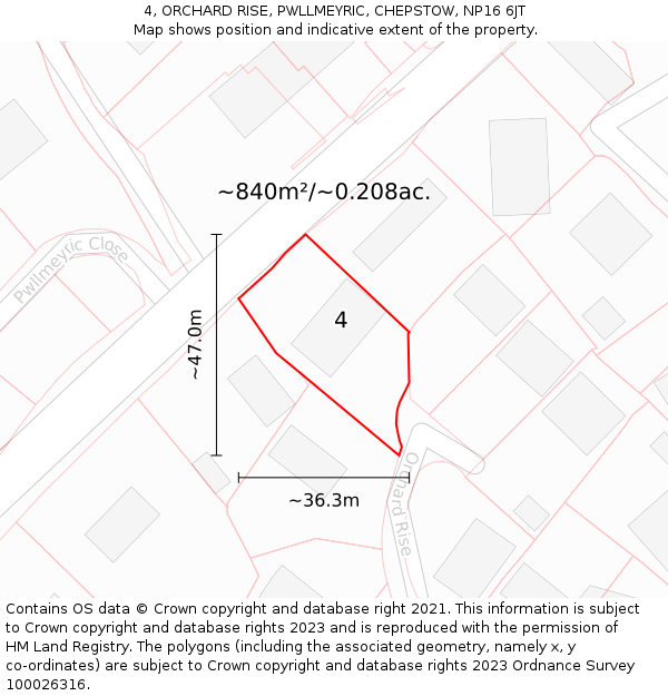 4, ORCHARD RISE, PWLLMEYRIC, CHEPSTOW, NP16 6JT: Plot and title map