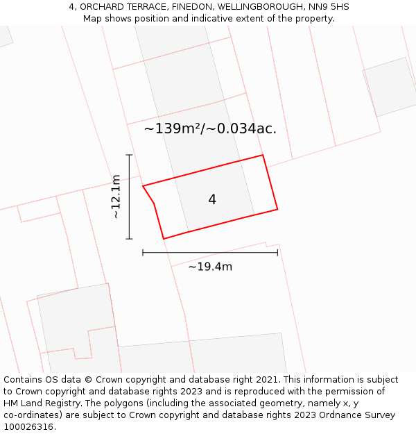 4, ORCHARD TERRACE, FINEDON, WELLINGBOROUGH, NN9 5HS: Plot and title map