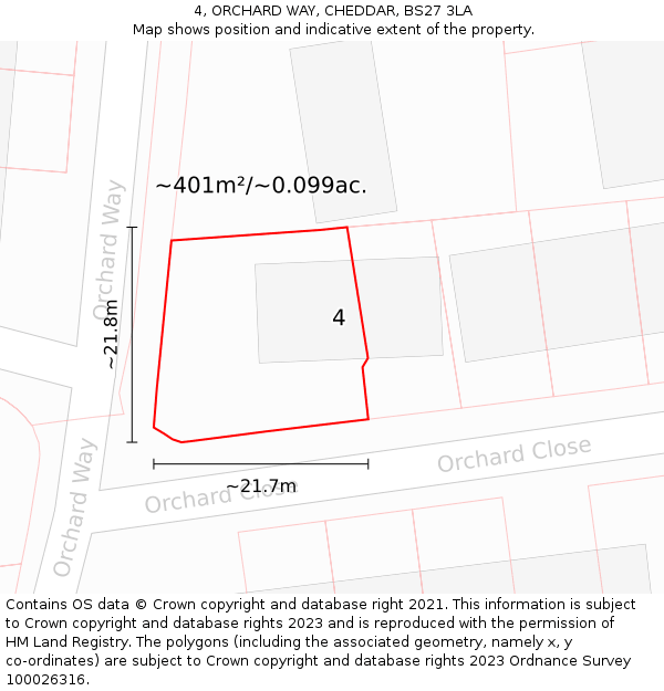 4, ORCHARD WAY, CHEDDAR, BS27 3LA: Plot and title map