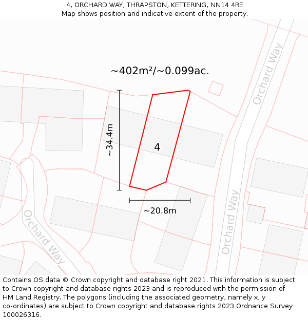 4, ORCHARD WAY, THRAPSTON, KETTERING, NN14 4RE: Plot and title map