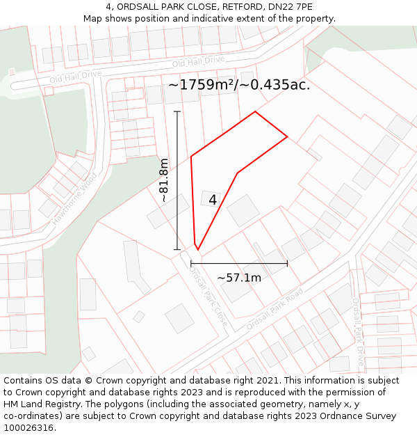 4, ORDSALL PARK CLOSE, RETFORD, DN22 7PE: Plot and title map