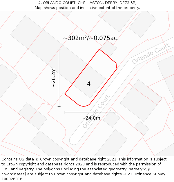 4, ORLANDO COURT, CHELLASTON, DERBY, DE73 5BJ: Plot and title map