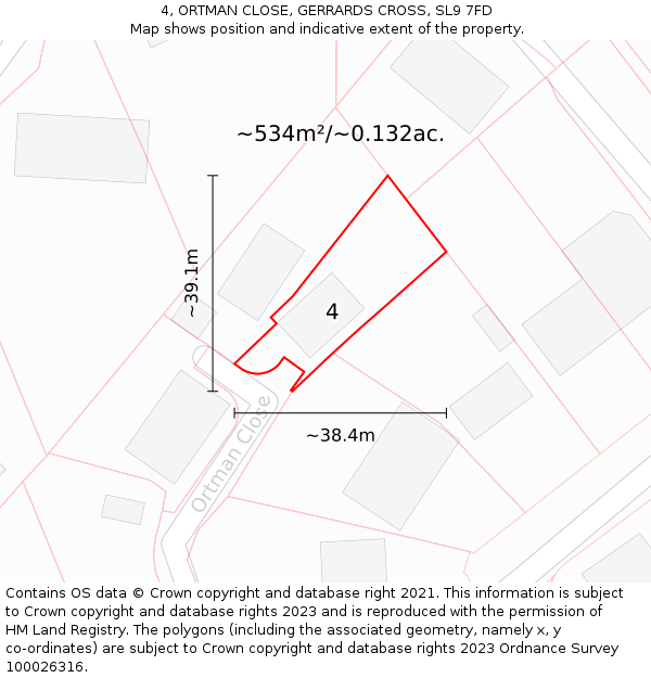 4, ORTMAN CLOSE, GERRARDS CROSS, SL9 7FD: Plot and title map